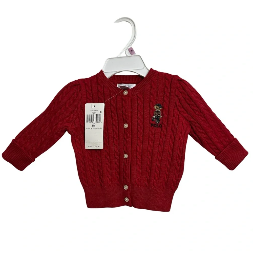 Ralph Lauren Childrenswear Polo Bear Mini‎ Cable Cotton Cardigan Size 6- MONTH